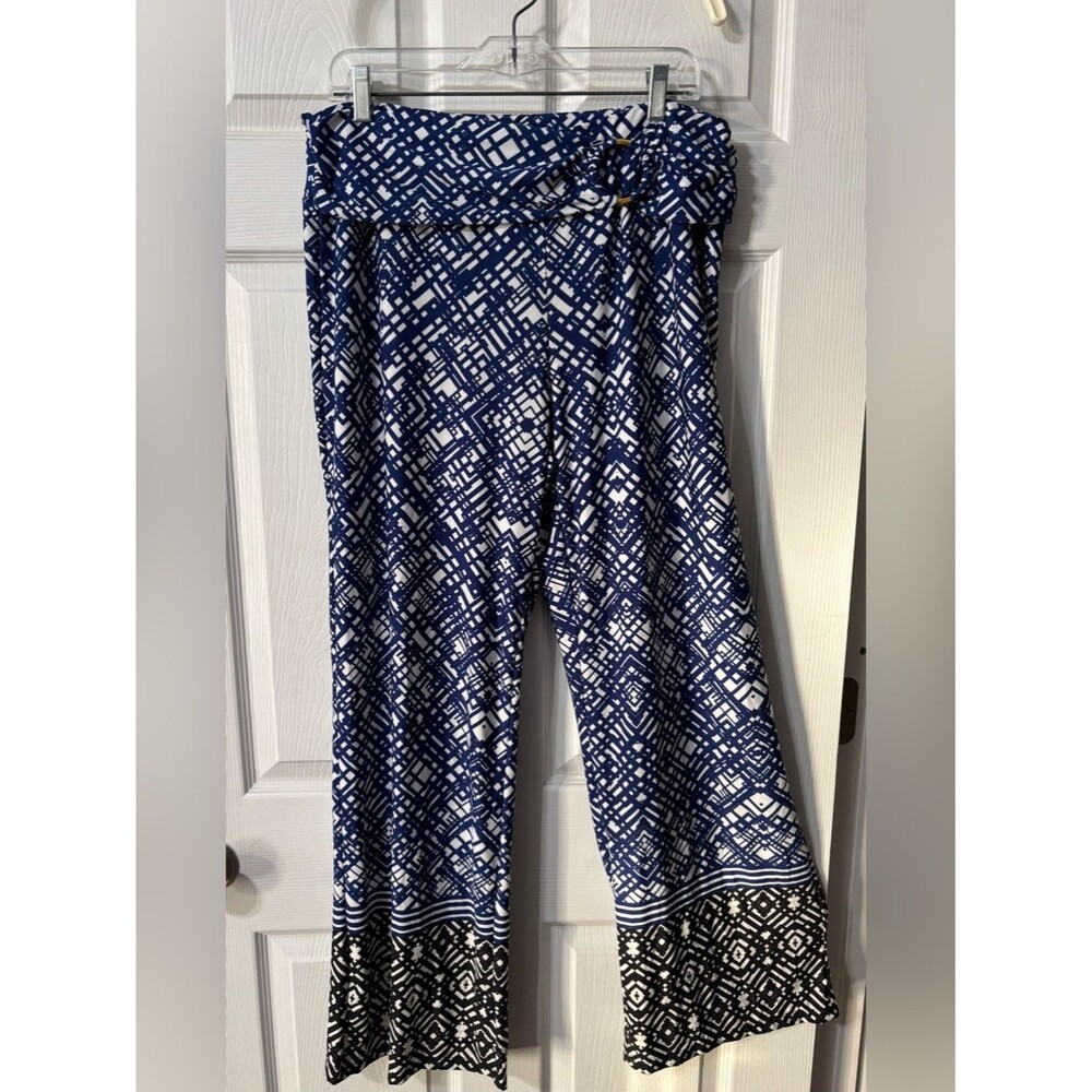 Robert Louis Wide Leg Pull On Pants Blue White 2X (READ) Boho Cruisewear